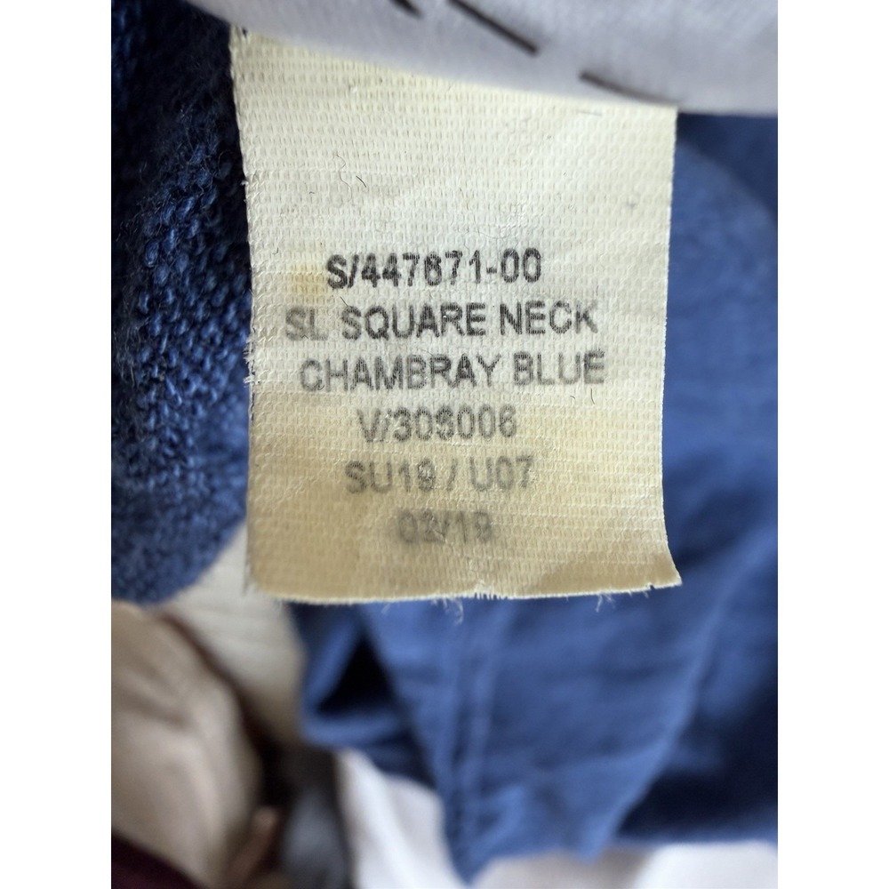 Old Navy Linen Blend Midi Dress Chambray Blue Button Front Strappy Sz XL Coastal - Picture 8 of 8